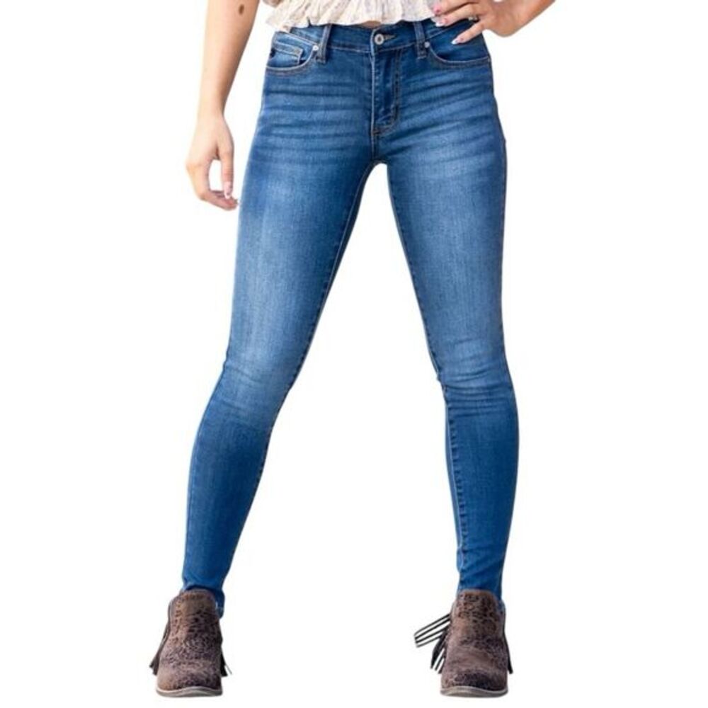 KanCan Women's Mid Rise Super Skinny Jeans Blue Medium Wash